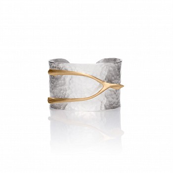 Lynne Mercein -&nbsp;Gold Furcula on Hammered Silver Cuff